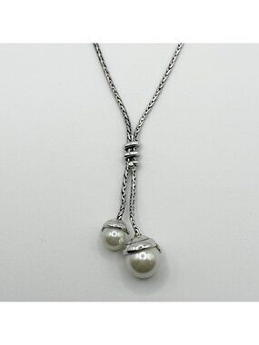 Brighton Twist Silver-Tone Lariat Necklace With Faux Pearls